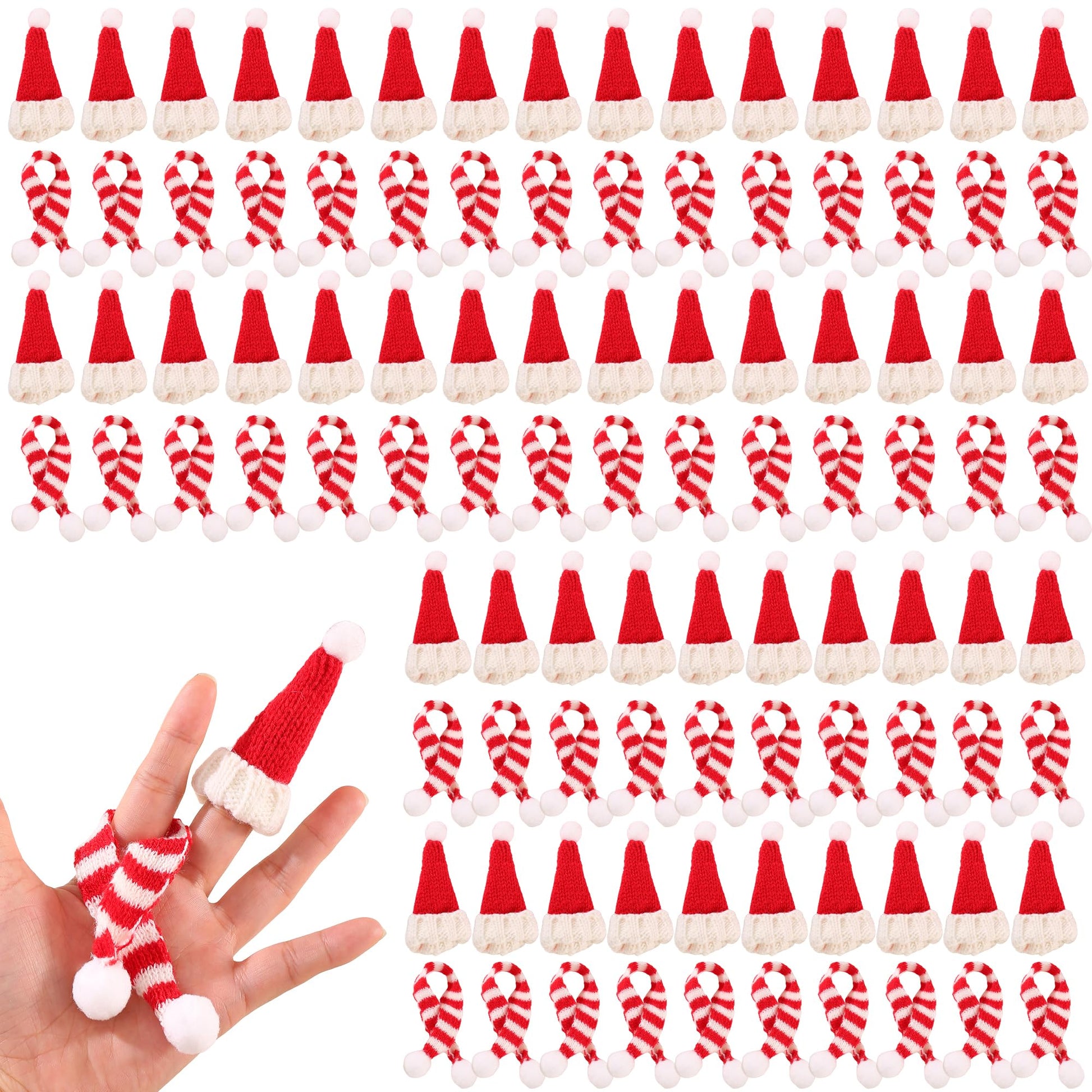 JITUIHOM100PCS Red Mini Hats and Scarves Sets Mini Knitted Finger Hats DIY Handmade Gifts Crafts Doll and Snowman Hat Decorations Wine Doll