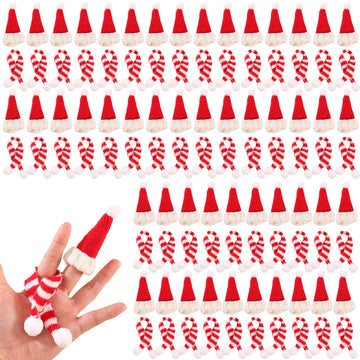 JITUIHOM100PCS Red Mini Hats and Scarves Sets Mini Knitted Finger Hats DIY Handmade Gifts Crafts Doll and Snowman Hat Decorations Wine Doll