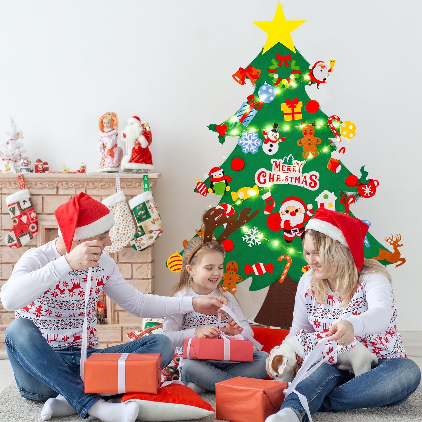 Max Fun DIY Felt Christmas Tree Set 3.2Ft with 41 Ornaments for Kids Toddlers Home Wall Hanging Felt Christmas Craft Kits Xmas Decoration Party