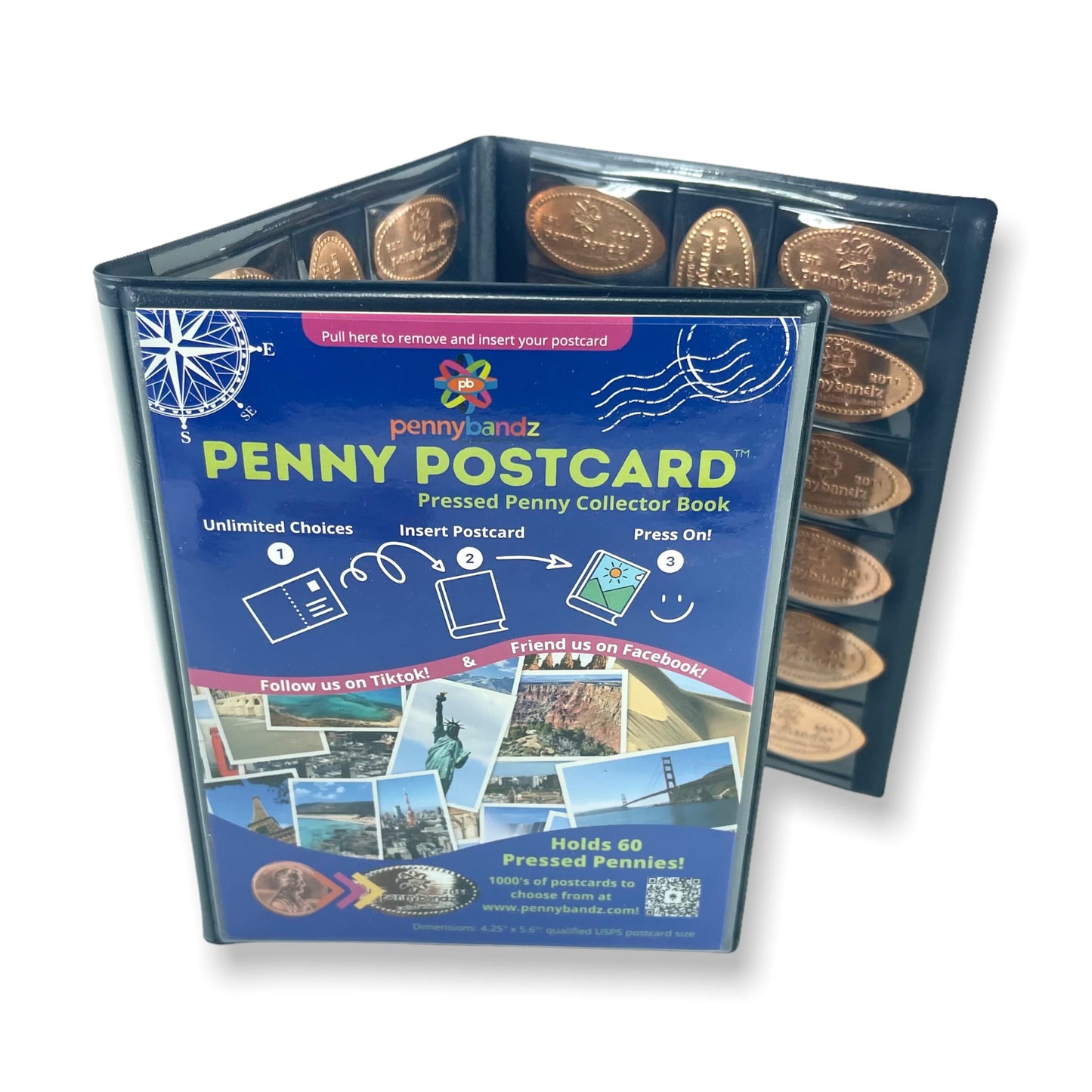 Pennybandz Penny Postcard Tri-Fold Pressed Penny Collector Book Holds 60 Pressed Pennies and Your Favorite Postcard for Your Cover (Mickey & Friends