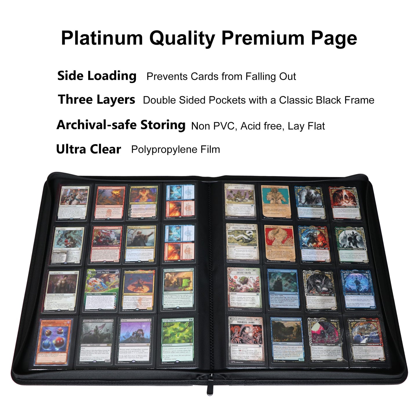 GrinOwl 16 Pocket Card Binder, Fits 1216 Trading Cards 1200+ Pockets Ringless Trading Card Album Folder for TCG (Black)