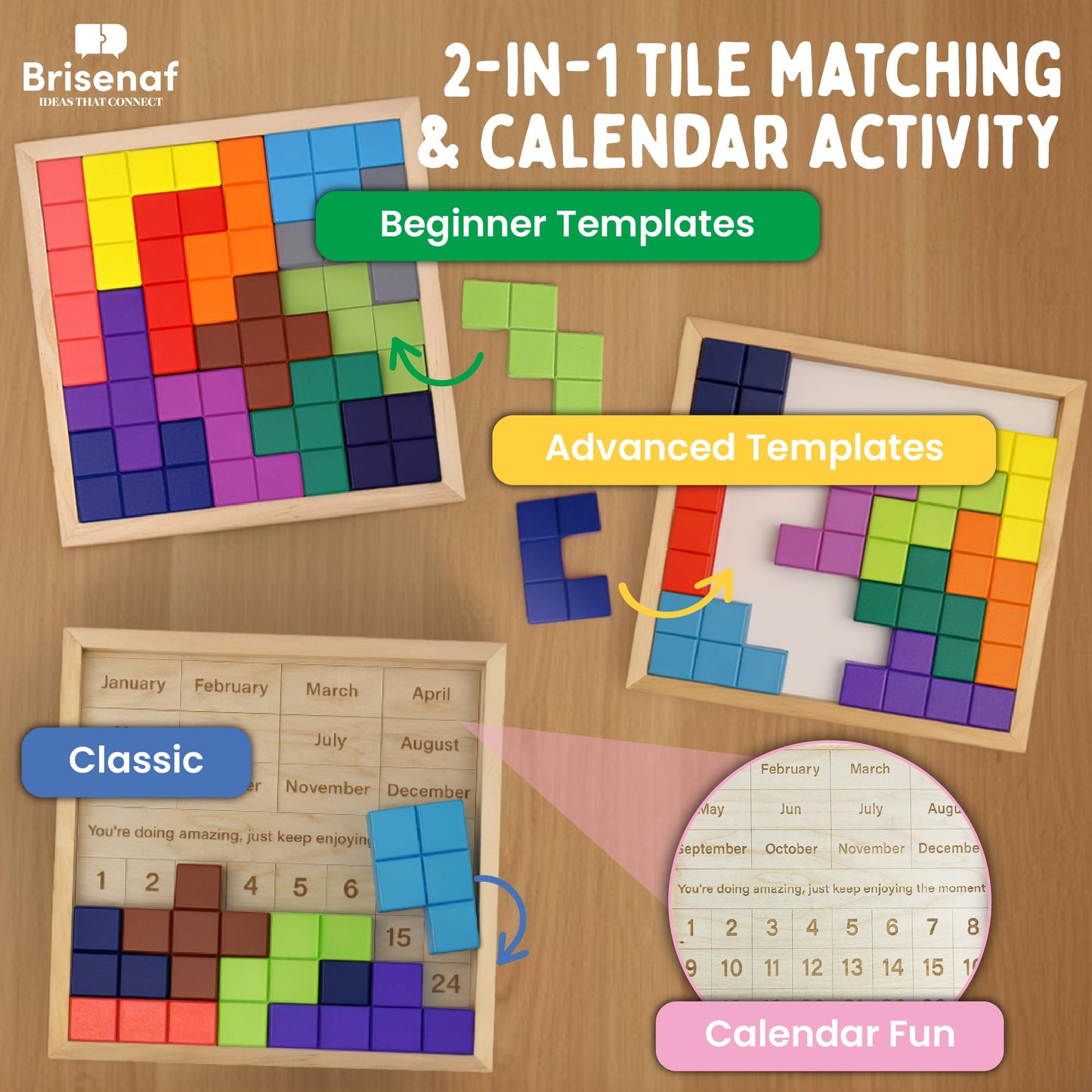 Dementia Activities for Seniors, 2 in 1 Cognitive Games for Elderly: Tile Matching Puzzle & Memory Q&A, 15 Wooden Blocks, 26 Templates, Alzheimer's