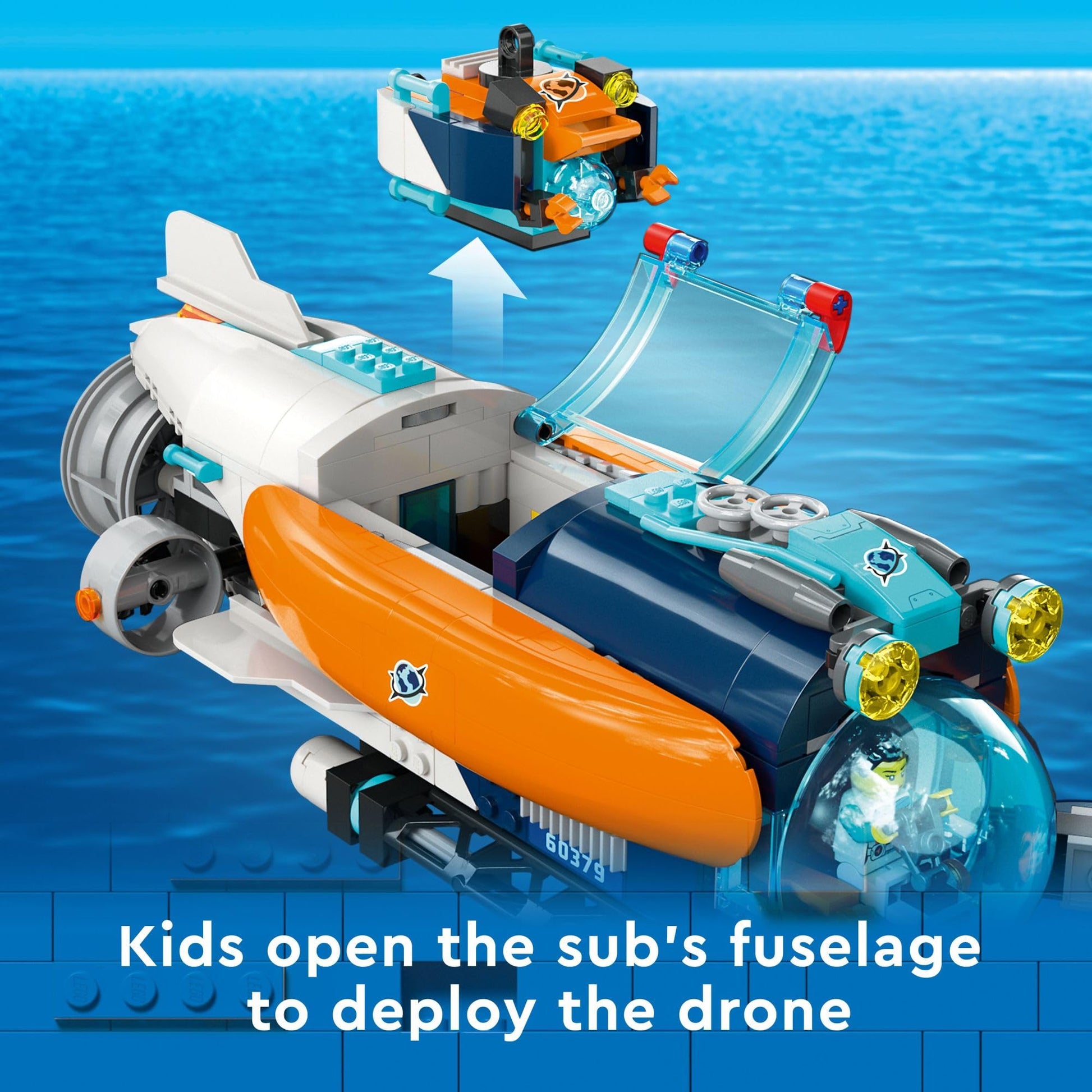 LEGO City Deep-Sea Explorer Submarine 60379 Building Toy Set, Ocean Submarine Playset with Shipwreck Setting, 6 Minifigures and 3 Shark Figures for