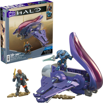 MEGA Halo the Series Vehicle Building Toys Set, Renegade Banshee Aircraft with 205 Pieces, 2 Micro Action Figures, Purple, Kids and Fans