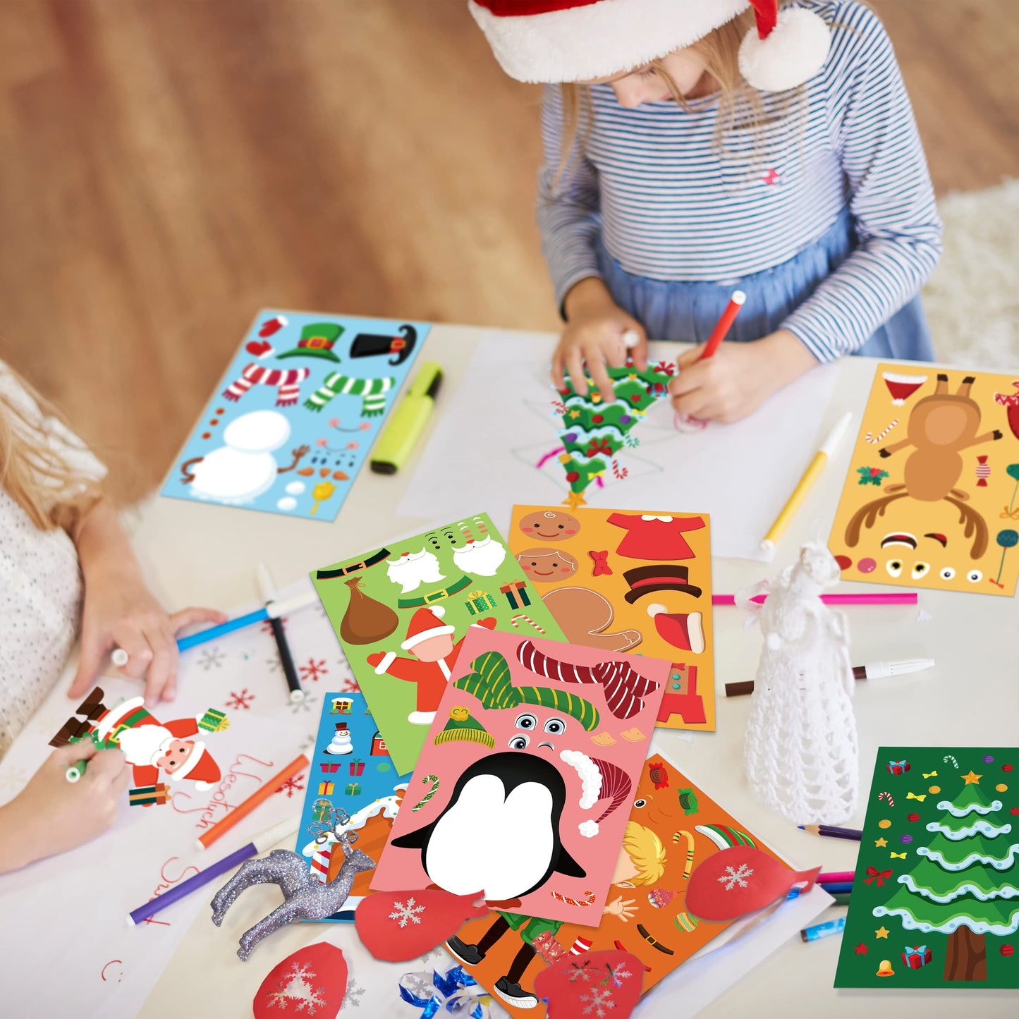 LINAYE 48 Sheets Christmas Stickers Crafts for Kids Toddlers, 8 Styles Make Your Own Stickers Goodie Treat Bag Stuffers Christmas Game Activities