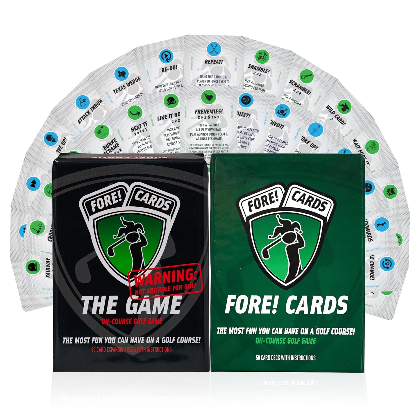 Fore! Cards On-Course Golf Card Game & Expansion Pack Bundle - Fun Golf Games with Classic & Crazy Formats for Foursomes - Unique Golf Gift for Men
