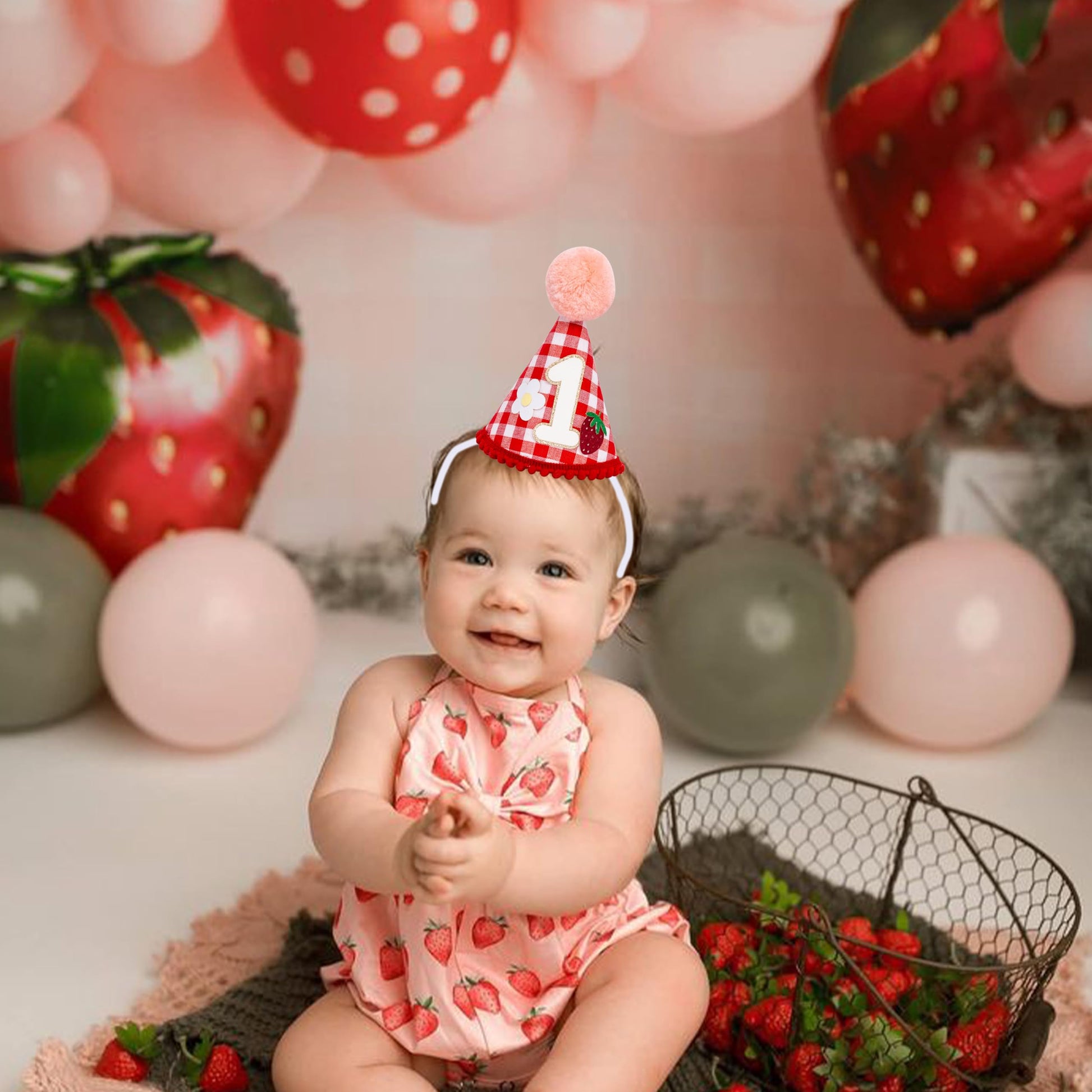 Raoformi Strawberry First Birthday Hat - Berry First Birthday Party Crown, Sweet One Party Celebration Headwear One Party Hat For Boys/Girls