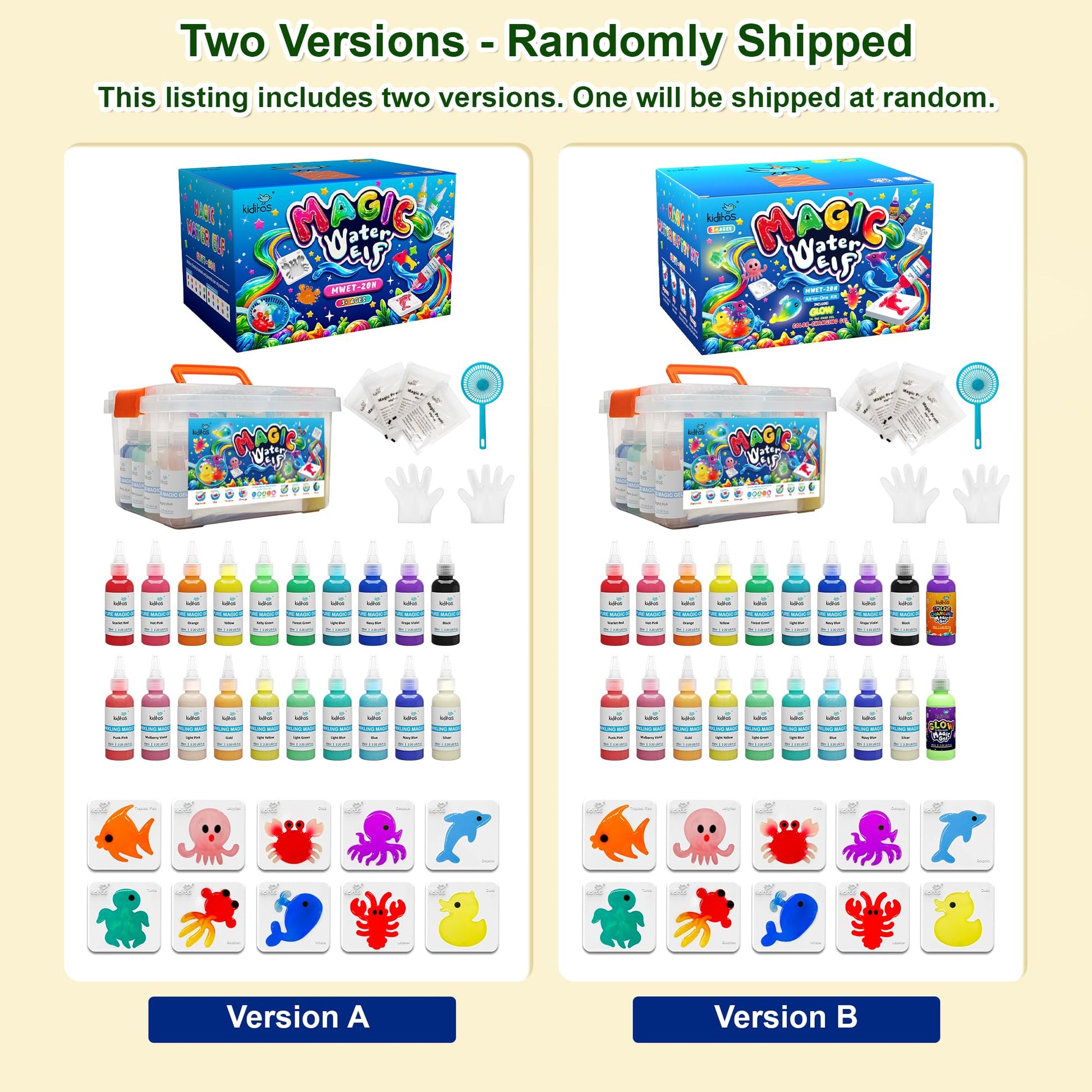 Kiditos Magic Water Elf Toy Kit - Squishies for Kids, 20 Gels & 10 Molds, Magic Gel Water Pets Sensory DIY Craft Kit, Party Favors & Summer Gifts
