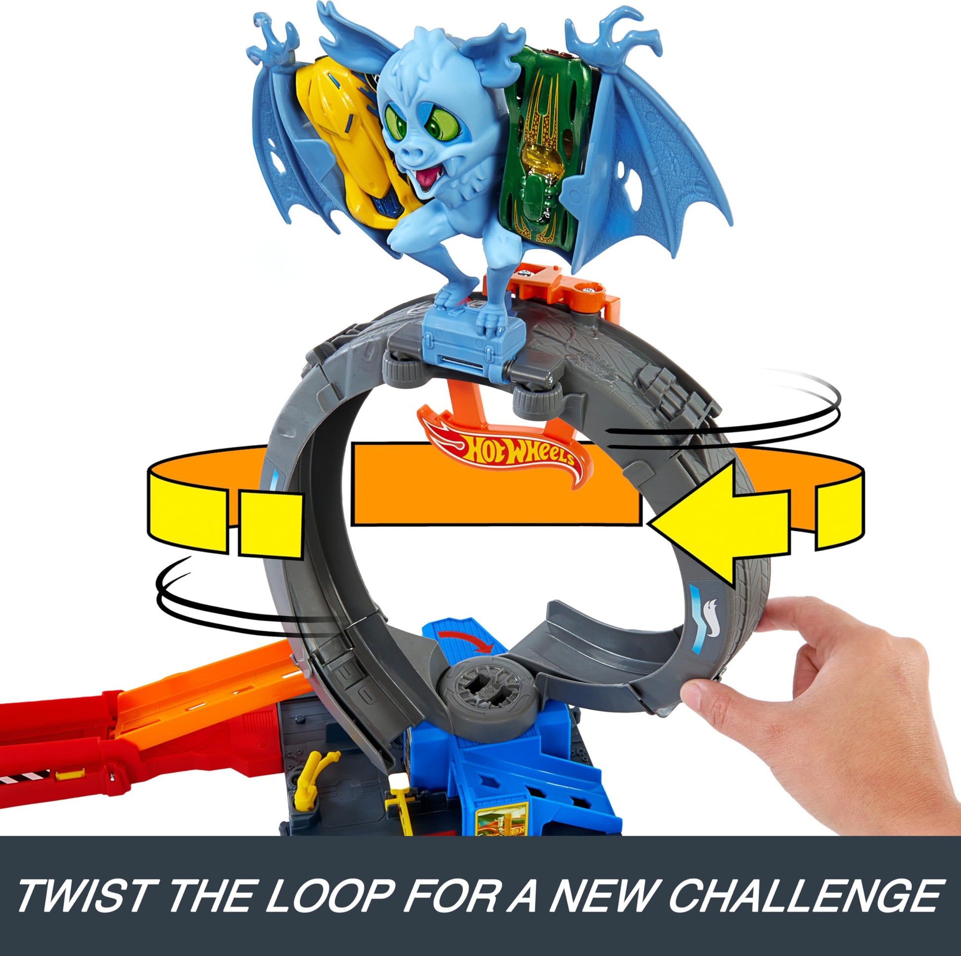 Hot Wheels City Toy Car Track Set, Bat Loop Attack with Adjustable Loop & Launcher, 1:64 Scale Vehicle, Connects to Other Sets