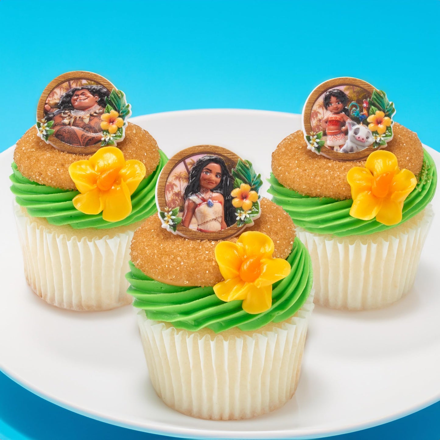 DecoPac Disney Moana 2 Rings, 24 Cupcake Decorations Featuring Disney's Moana, Maui, Simea, & Pua - 24 Pack