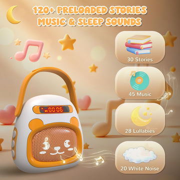 FUTESI Portable Kids Music Player for Toddlers, Preloaded Stories Music Lullabies & White Noise, Mini Toddler MP3 Player with Bluetooth Speaker