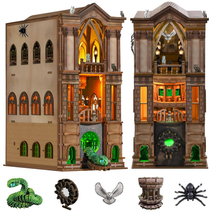 NookMaster Book Nook Kit - 3D Wooden Puzzle with Interactive LED Lights, Magic Castle DIY Miniature Decor for Adults & Teens, Enchanting Storytelling