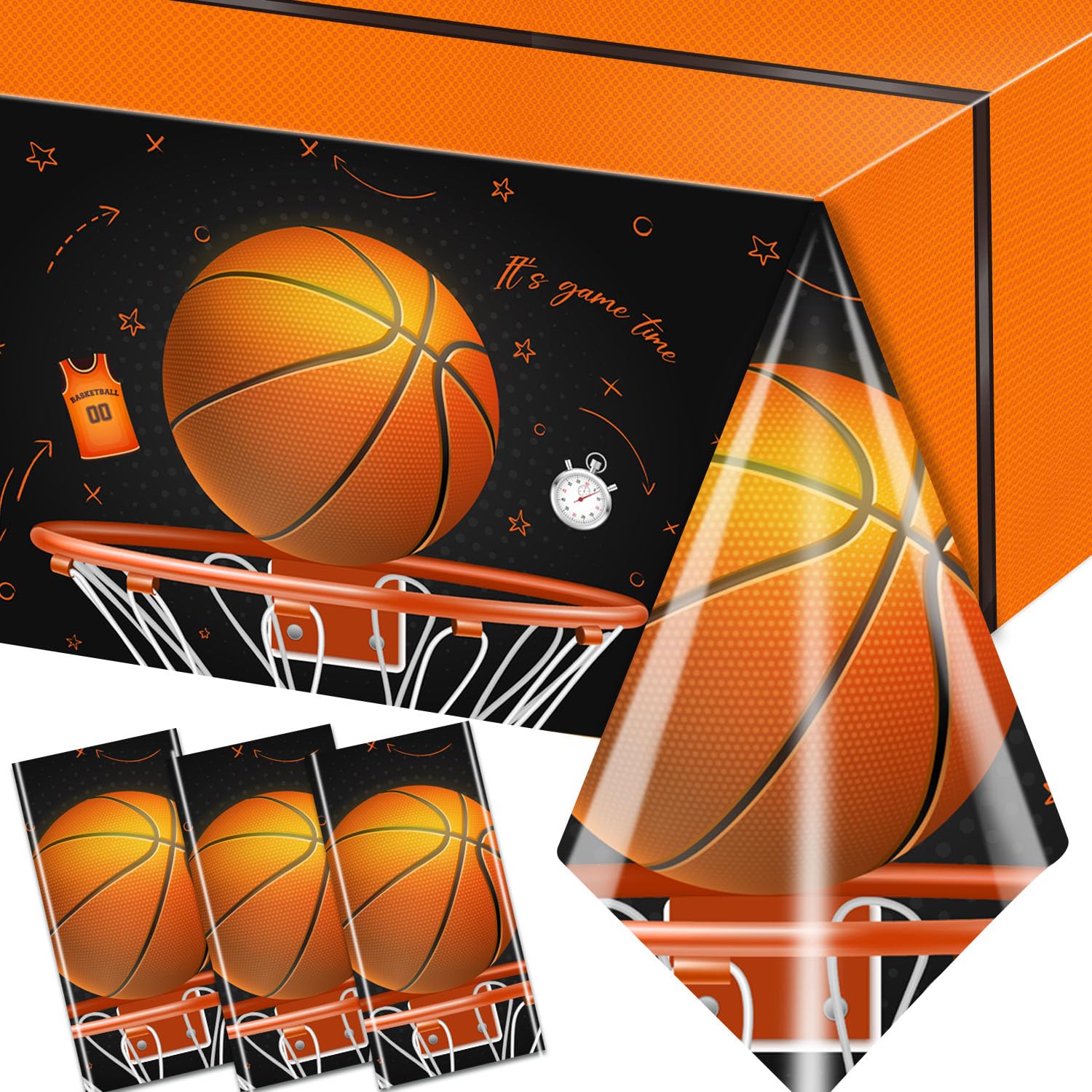 CMUSKO Basketball Tablecloth, 3 Pcs Basketball Birthday Decorations Rectangle Plastic Table Cover, Disposable Table Cloths for Basketball Sports