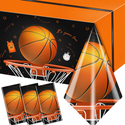 CMUSKO Basketball Tablecloth, 3 Pcs Basketball Birthday Decorations Rectangle Plastic Table Cover, Disposable Table Cloths for Basketball Sports