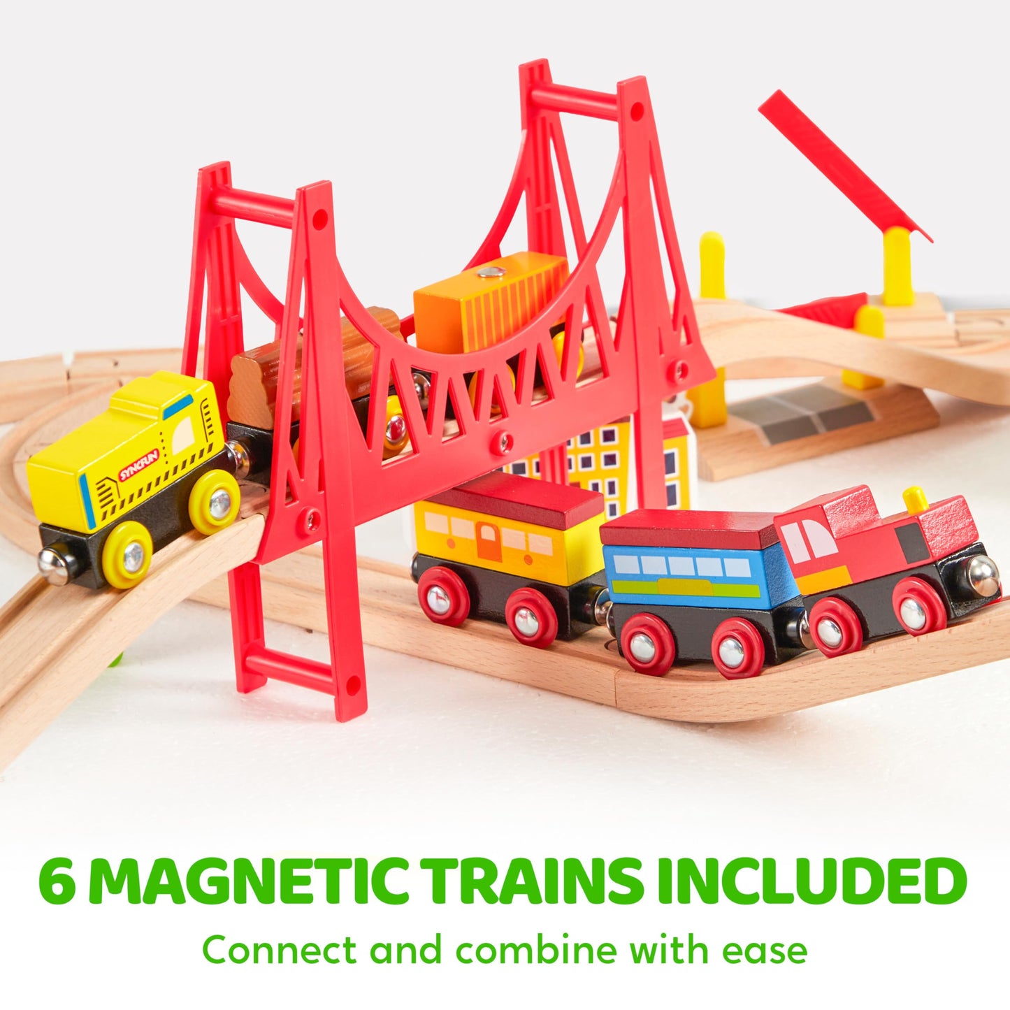 110PCS Wooden Train Set - Toy Magnetic Trains with Wooden Track Set for Kids Ages 3-8, City Scene Railway Set, Perfect Easter Birthday Gift