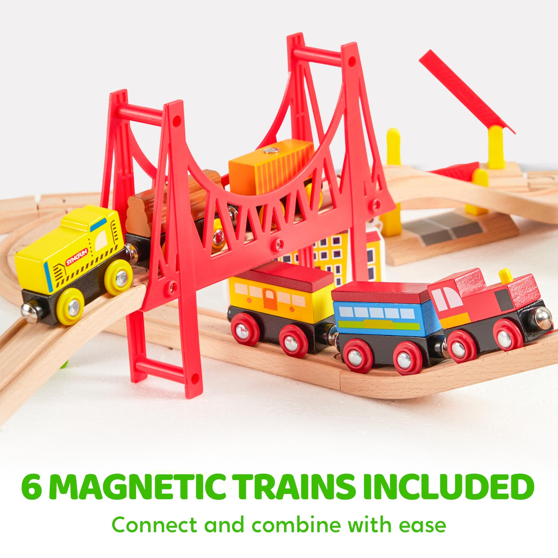 110PCS Wooden Train Set - Toy Magnetic Trains with Wooden Track Set for Kids Ages 3-8, City Scene Railway Set, Perfect Easter Birthday Gift