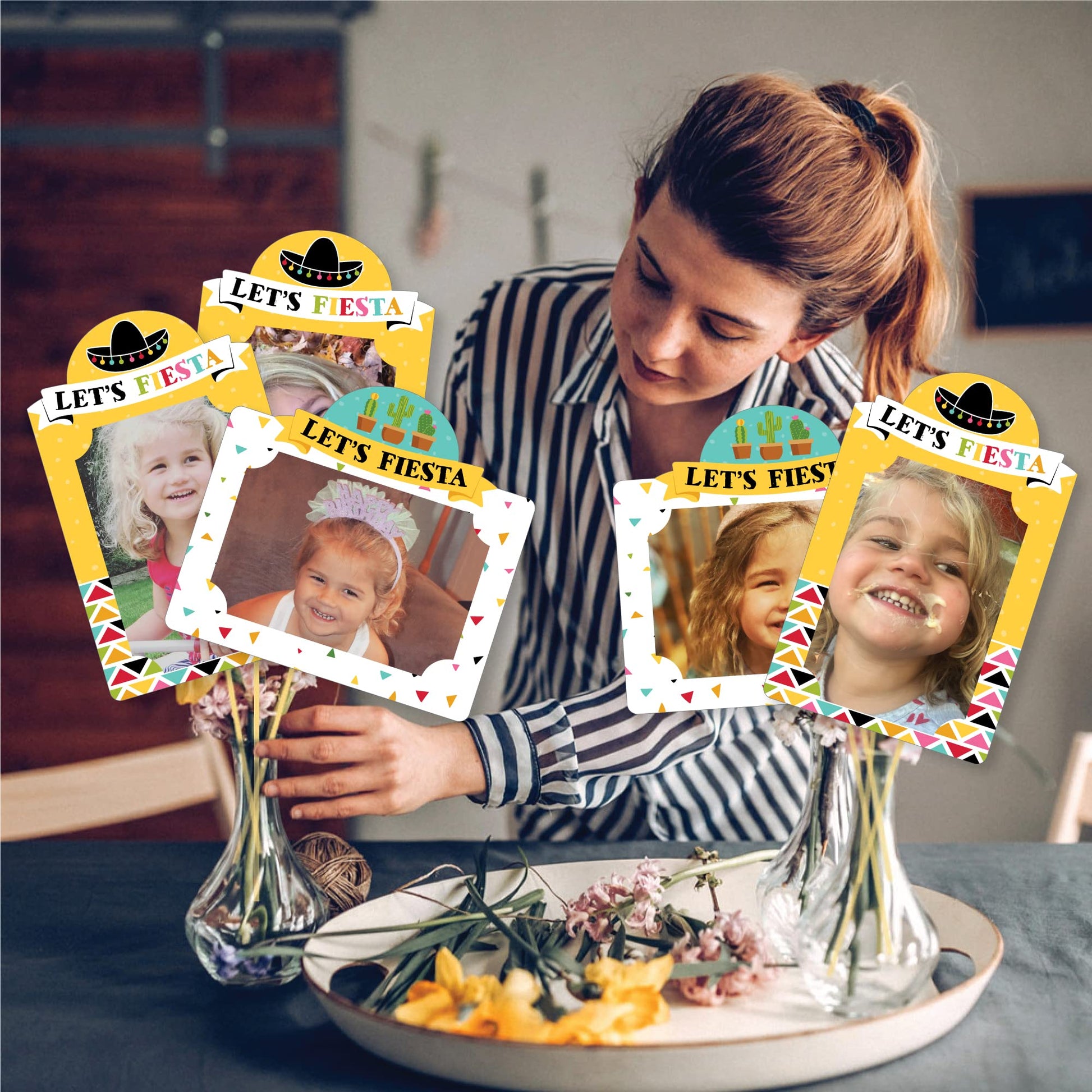 Big Dot of Happiness Let’s Fiesta - Mexican Fiesta Picture Centerpiece Sticks - Photo Table Toppers - 15 Pieces