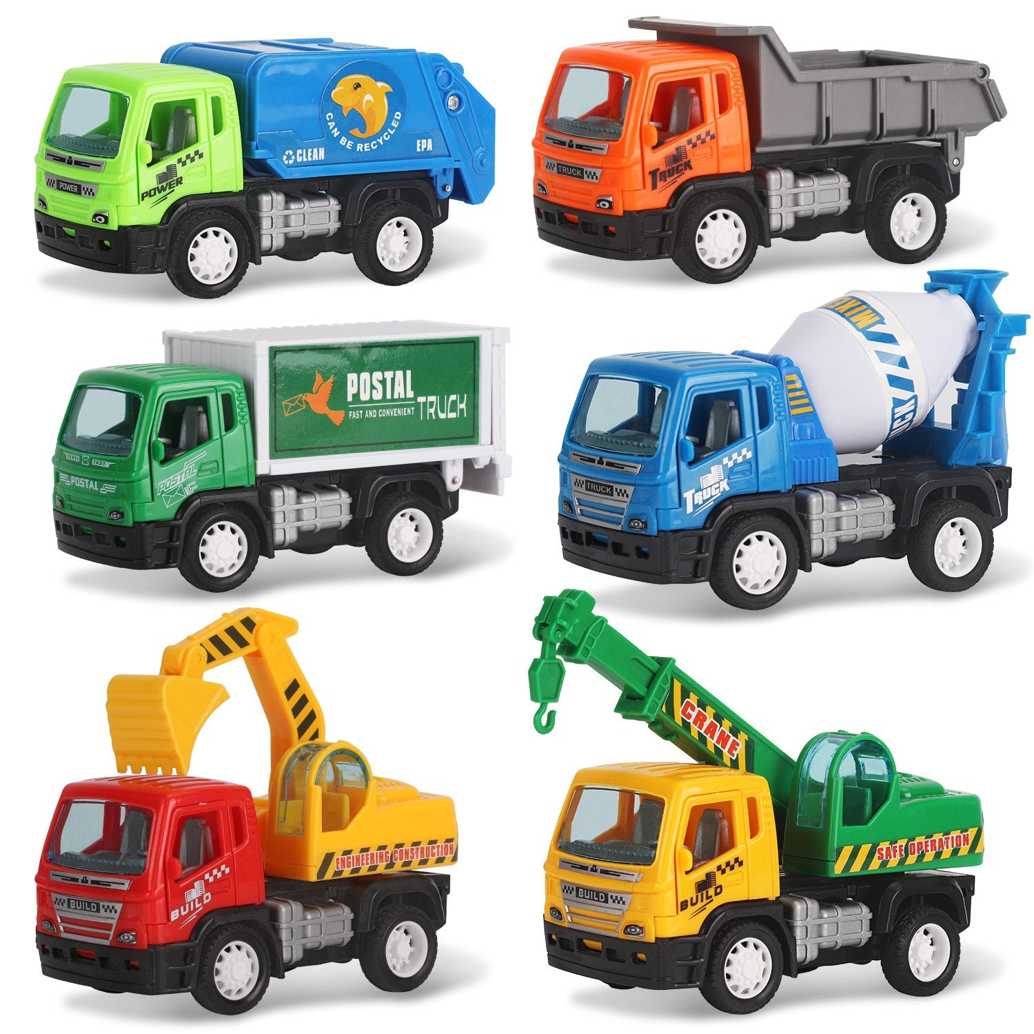 6 Pack Pull Back Construction Trucks for Kids, 4.5" Toy Vehicles