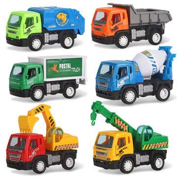 6 Pack Pull Back Construction Trucks for Kids, 4.5" Toy Vehicles