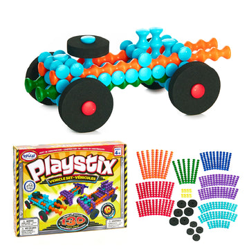 POPULAR PLAYTHINGS Playstix, Building Sticks Kit for Kids, Construction Stem Building Toy Gift for Boys & Girls - 130 Piece