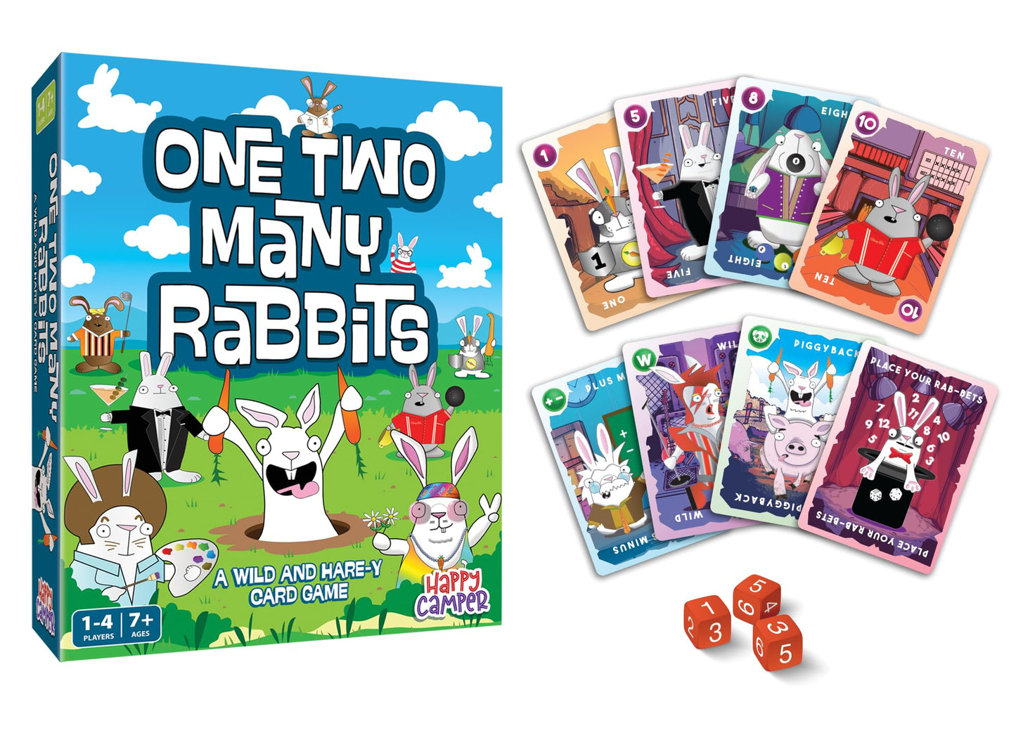 Happy Camper - One Two Many Rabbits - A Wild & Harey Card Game | Perfect Easter Basket Stuffers for Kids | Great Math Game for Family Game Night | 1-4