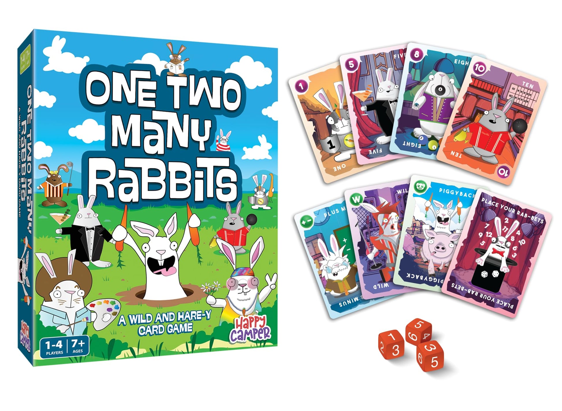 Happy Camper - One Two Many Rabbits - A Wild & Harey Card Game | Perfect Easter Basket Stuffers for Kids | Great Math Game for Family Game Night | 1-4