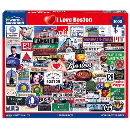 White Mountain 1000 Piece Jigsaw Puzzle State Collage, I Love Boston