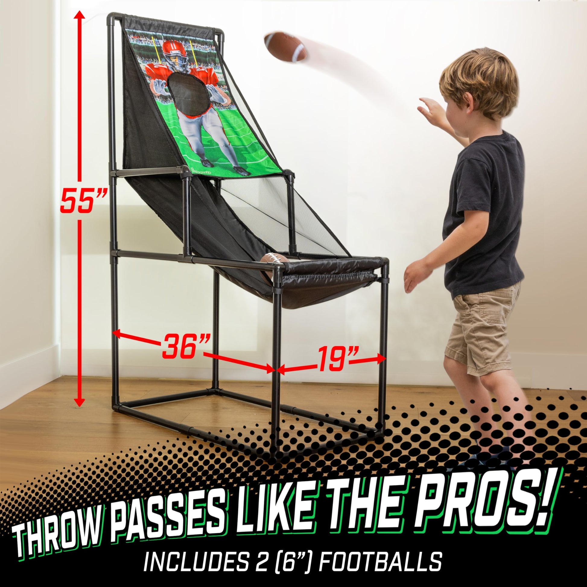 GoSports 2 in 1 Basketball and Football Toss Arcade Game for Kids Ages 3 to 8 Indoor and Outdoor Sports Toy with Hoop, Target, Balls & Pump