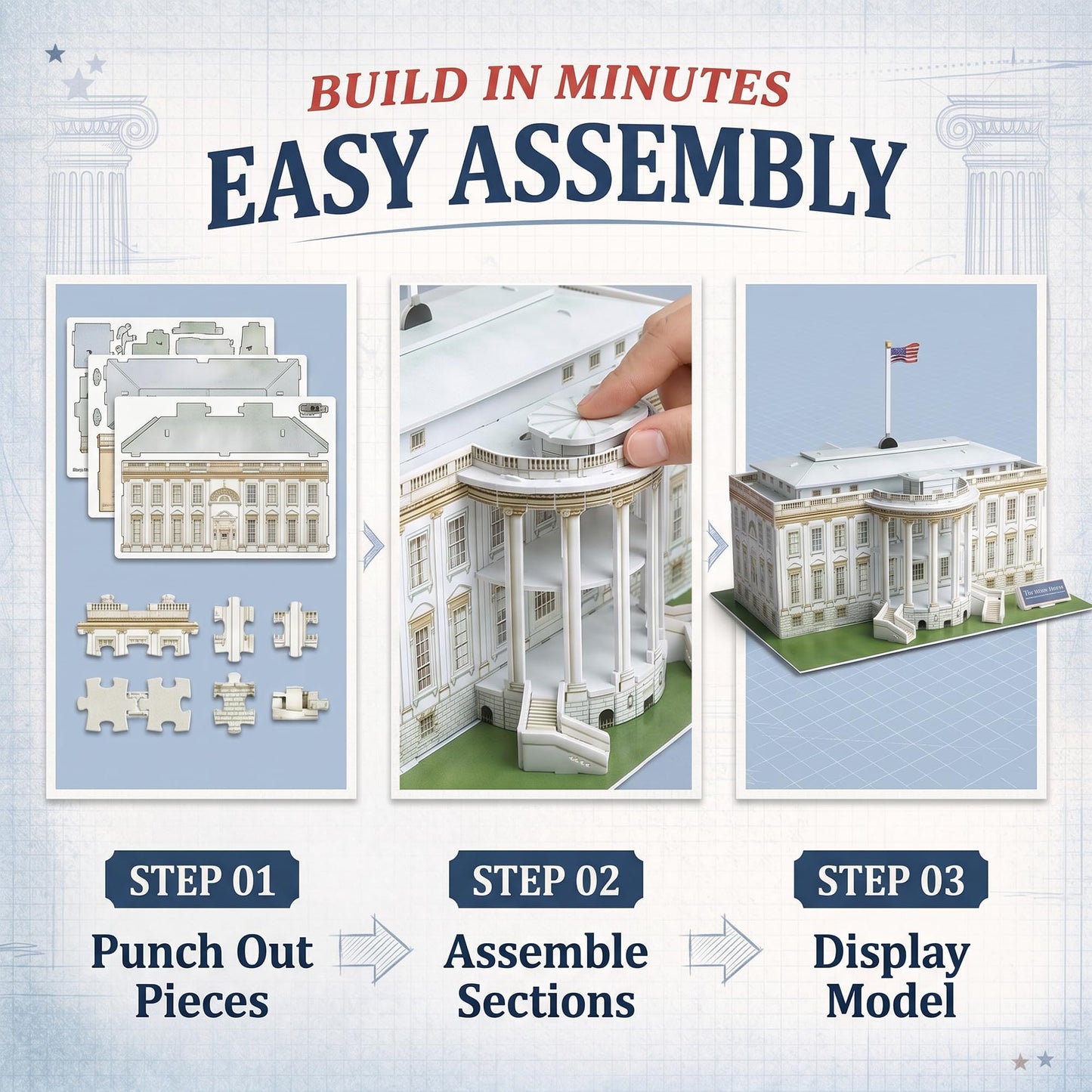 Liberty Imports The White House 3D Puzzle - Architectural Puzzles for Adults and Kids - Building Model DIY Kit, 35 Pieces