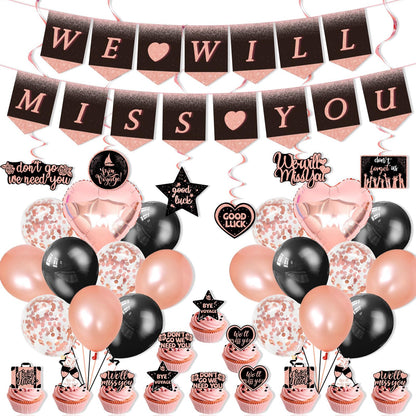 Rose Gold Farewell Party Decorations,We Will Miss You banner,Going away party decorations for Coworkers Goodbye, Rose Gold Hanging Swirls Balloon