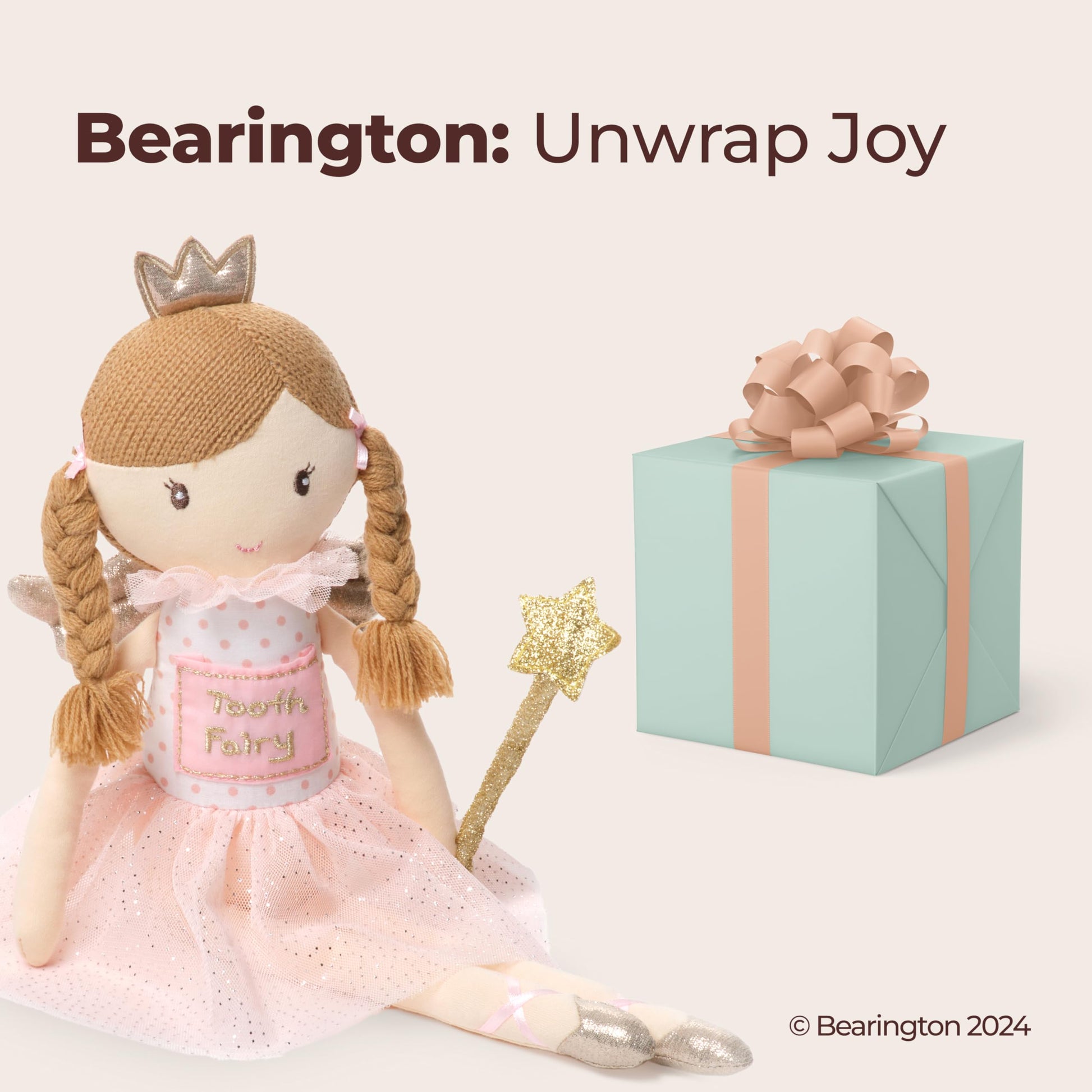Bearington Collection Tooth Fairy Tooth Holder Plush Pillow for Girls - Hanging Doll for Bed, Door, Nightstand - Pixie 14"