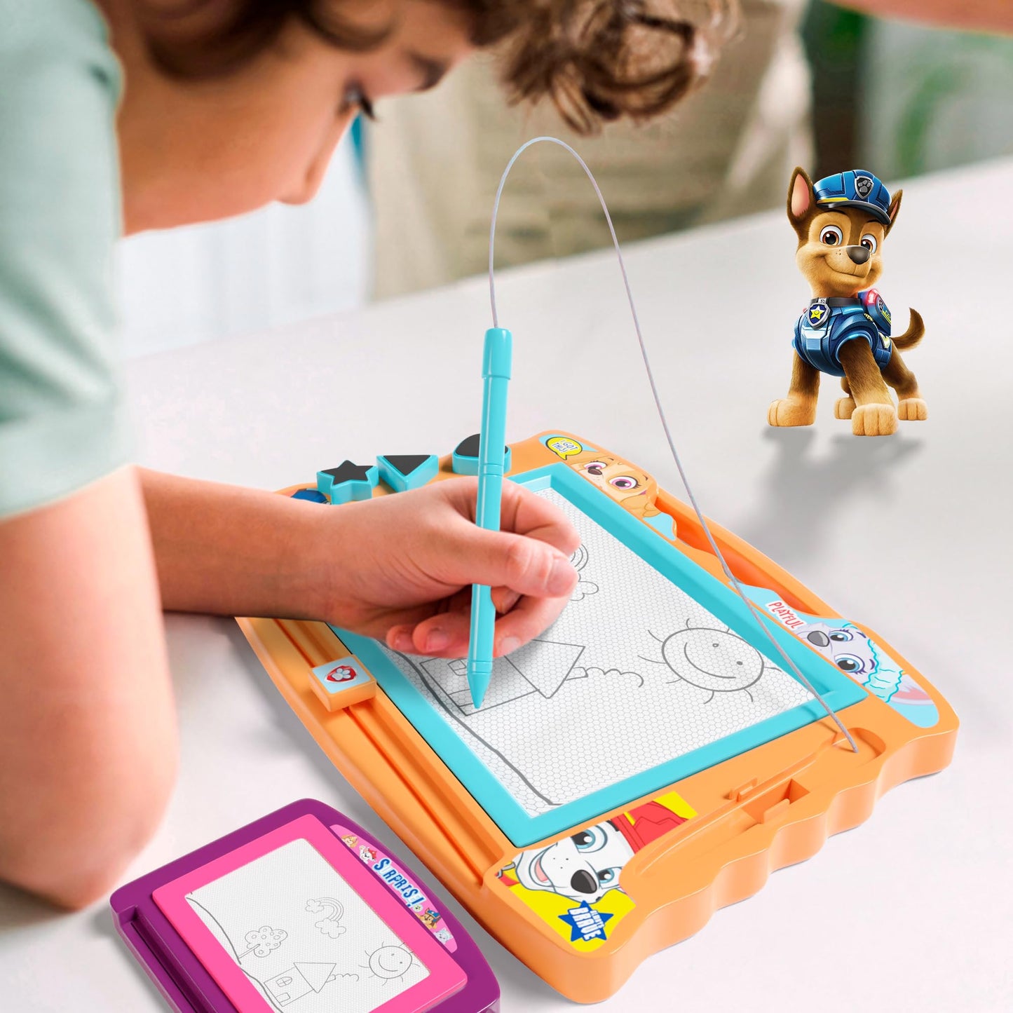 Paw Patrol 2-Pc Magnetic Drawing Board Set for Girls and Boys, One Large Board with 3 Stamps and Stylus Pen and One Travel Size Drawing Board, Toddler