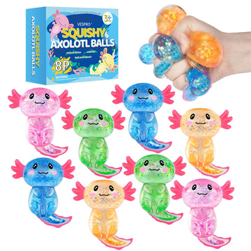 8 Pack Slow Rising Stress Ball, Cute Axolotl Stretchy Fidget Toys for Kids Adults, Slow Rebound Squeeze Balls for Hand Tactile Play, Ideal for