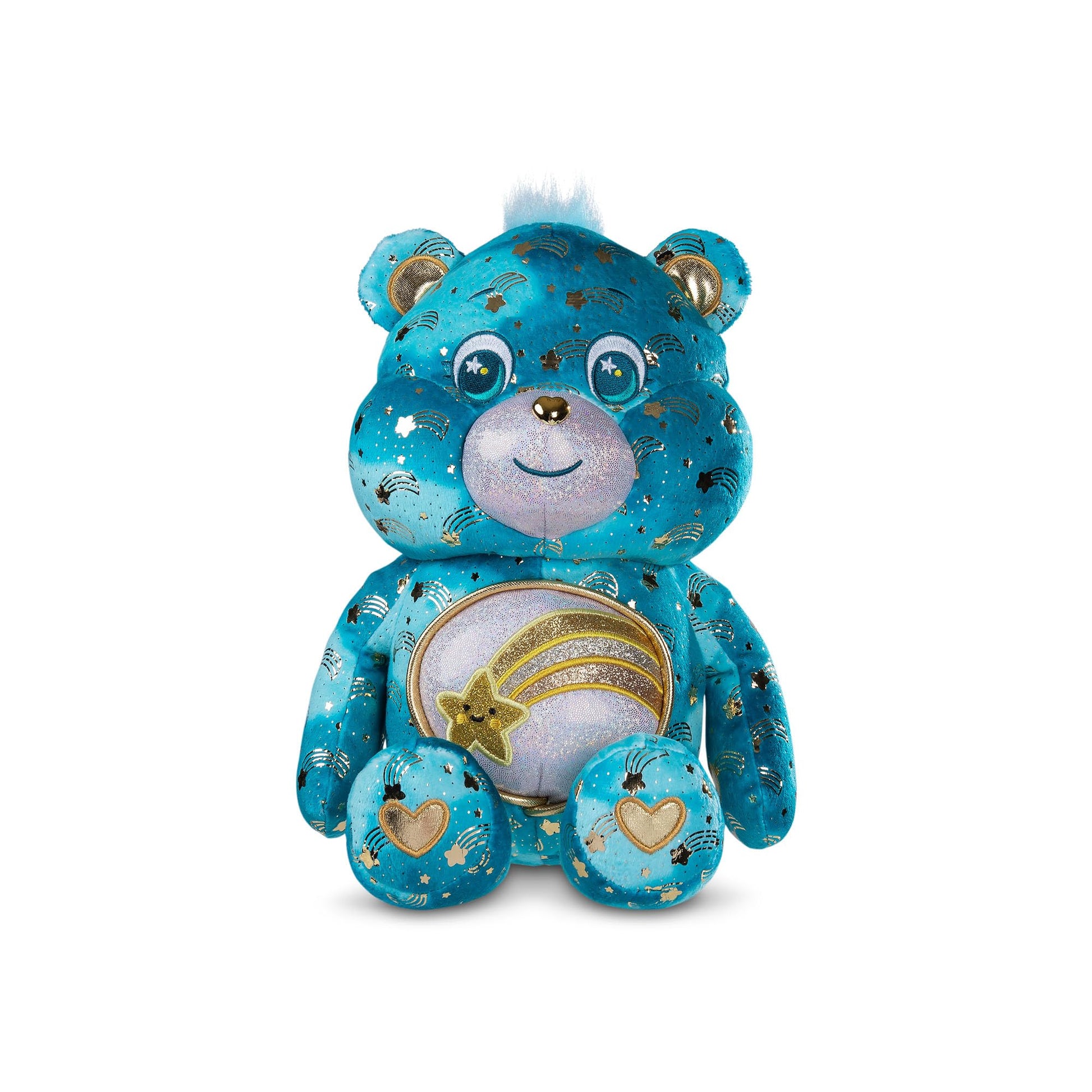 Basic Fun Care Bears 35 cm Luminous Belly Plush - Wish Bear - Soft Environmentally Friendly Toy with Illuminated Belly Badge - Comfortable Collectable