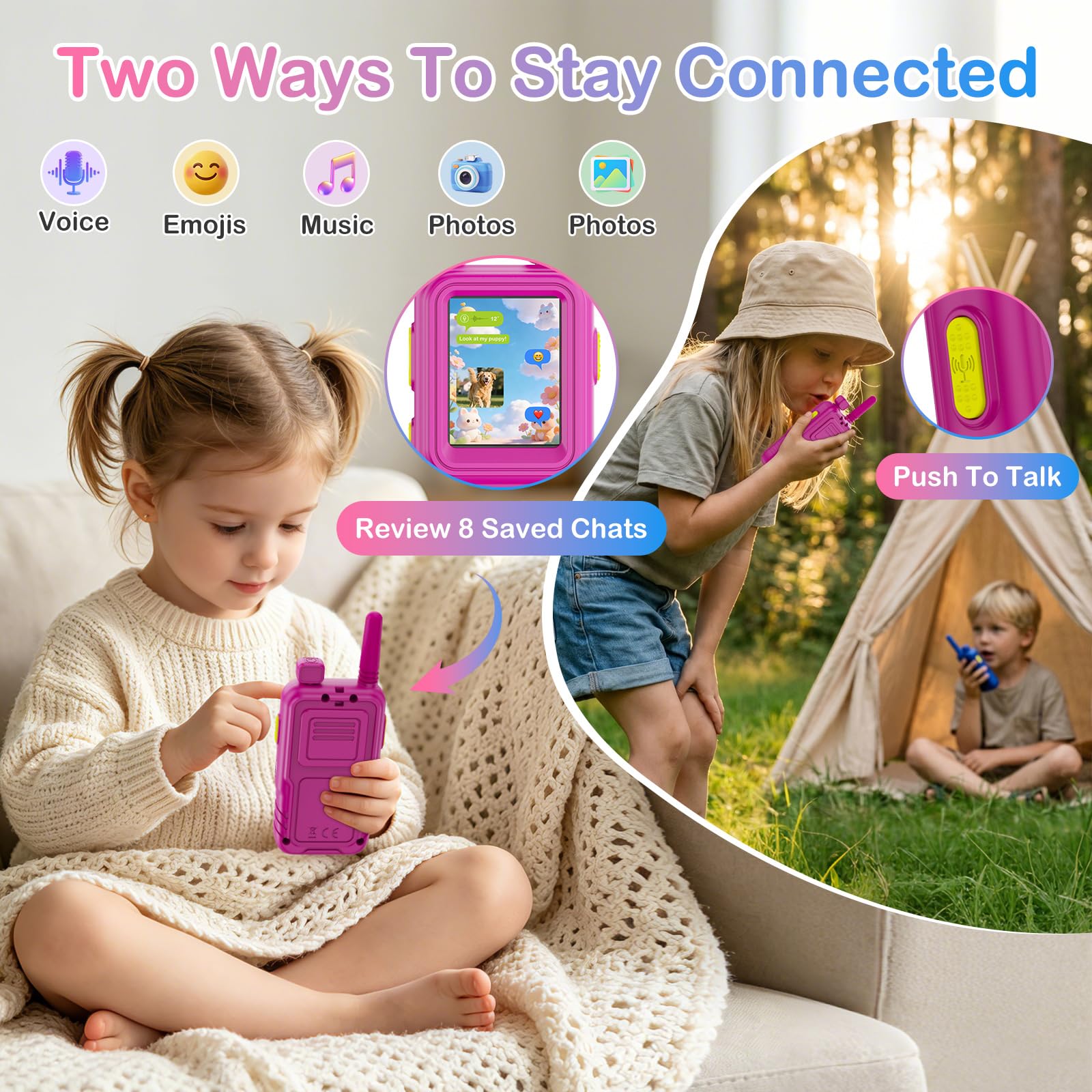 Video Walkie Talkies for Kids 3-8, Rechargeable Walkie Talkies with 180°Rotating Camera & 4 Voice Changer, 2-Way Video & Voice Chat Toy, 600FT Long