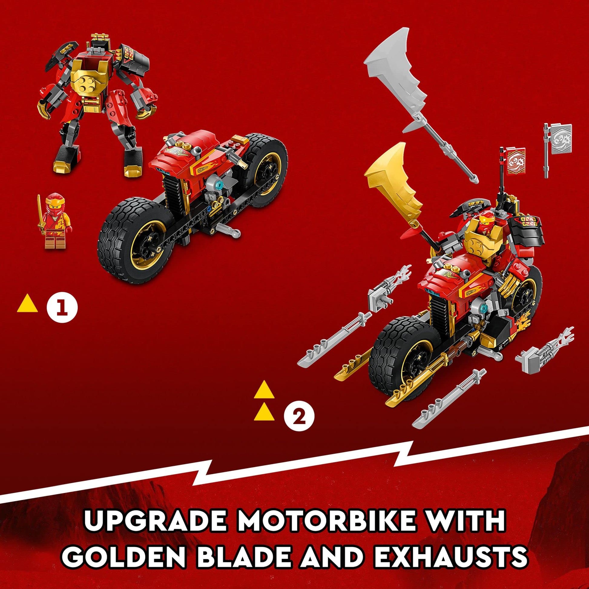 LEGO NINJAGO Kai’s Mech Rider EVO 71783, Upgradable Ninja Motorbike Toy, Mech Action Figure and 2 Bone Warrior Minifigures, Collectible Toys for Kids