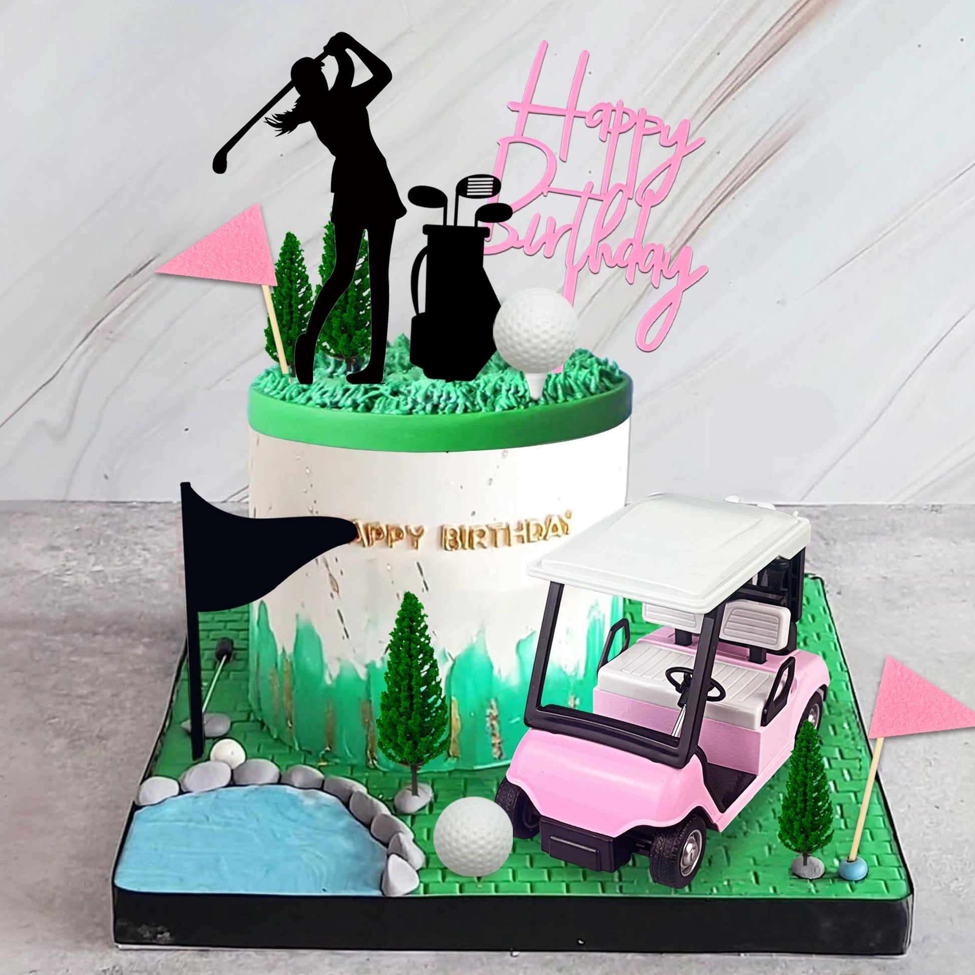 2026 New Golf Cake Decorations Pink Golf Cart Cake Toppers Heading