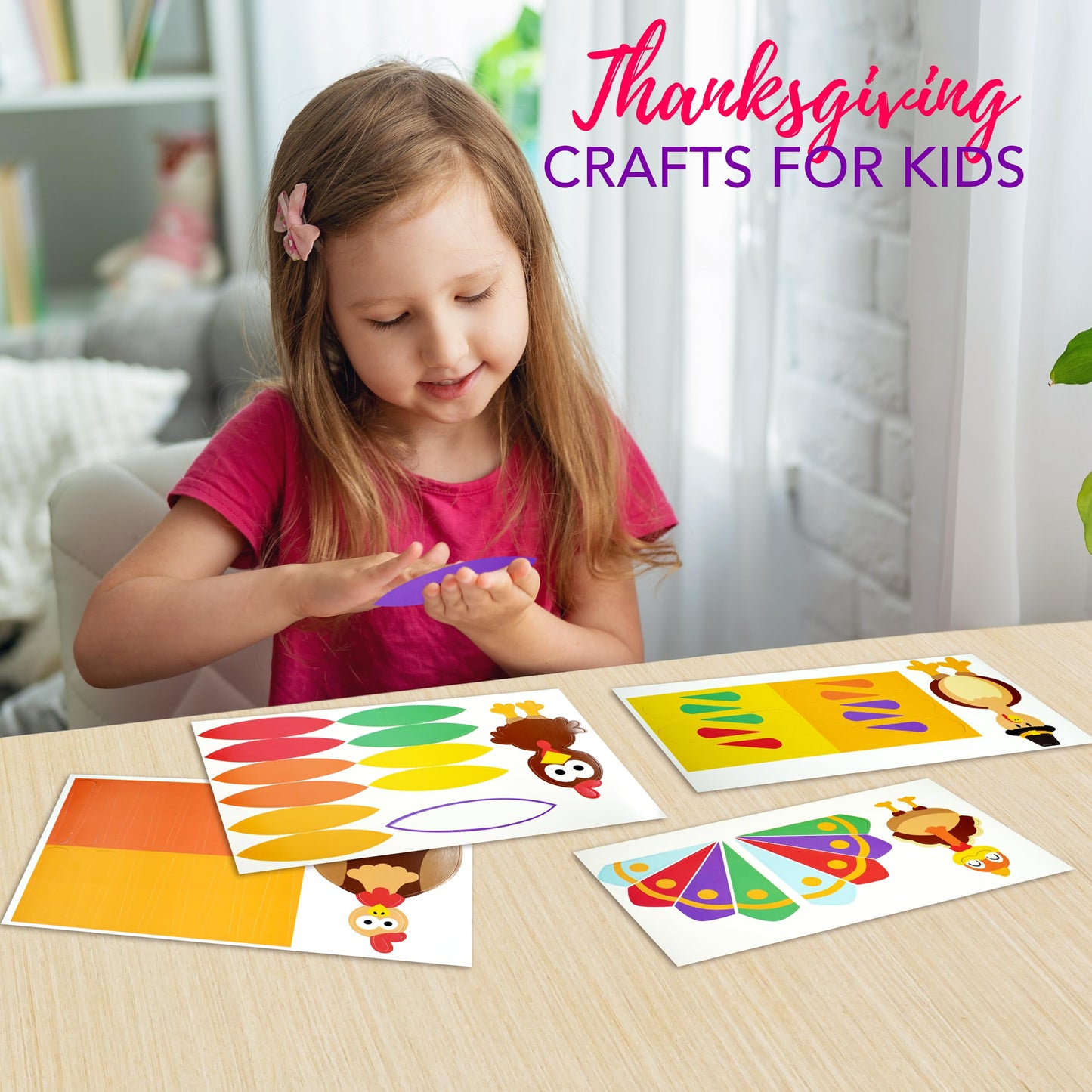 4E's Novelty Turkey Craft Kit, 4 Pcs Thanksgiving Crafts Kits for Kids, Thankful Turkey Activity Turkeys Arts and Crafts Friends Giving Kids Craft