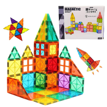 AURA PLAYY 100 Piece Magnetic Tiles Set - 3D Magnet Building Blocks, STEM Educational Construction Toy for Toddlers & Kids | Creativity, Learning,