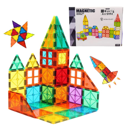 AURA PLAYY 100 Piece Magnetic Tiles Set - 3D Magnet Building Blocks, STEM Educational Construction Toy for Toddlers & Kids | Creativity, Learning,