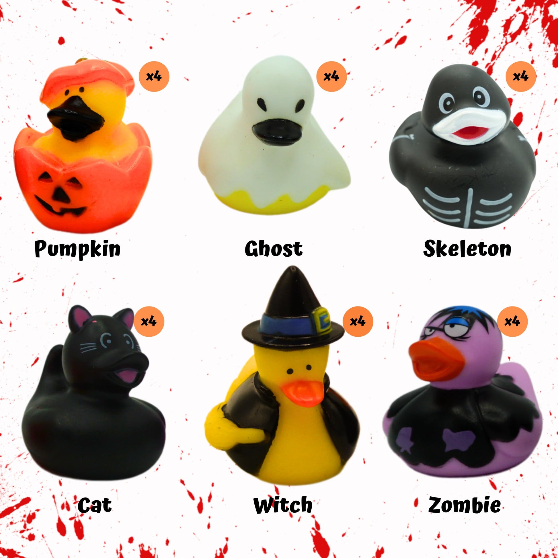 4E's Novelty Halloween Rubber Ducks Bulk - 24 Pack, 6 Variety Themes, 2.5" for Halloween Party Favors for Kids, Goodie Bag Fillers, Jeep Ducking