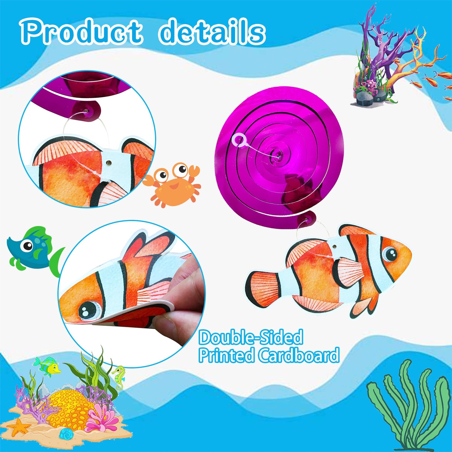 54 Pcs Under The Sea Party Decorations Ceiling Hanging Swirls Ocean Party Decorations Sea Animals Fish Themed Party Supplies Baby Shower Mermaid