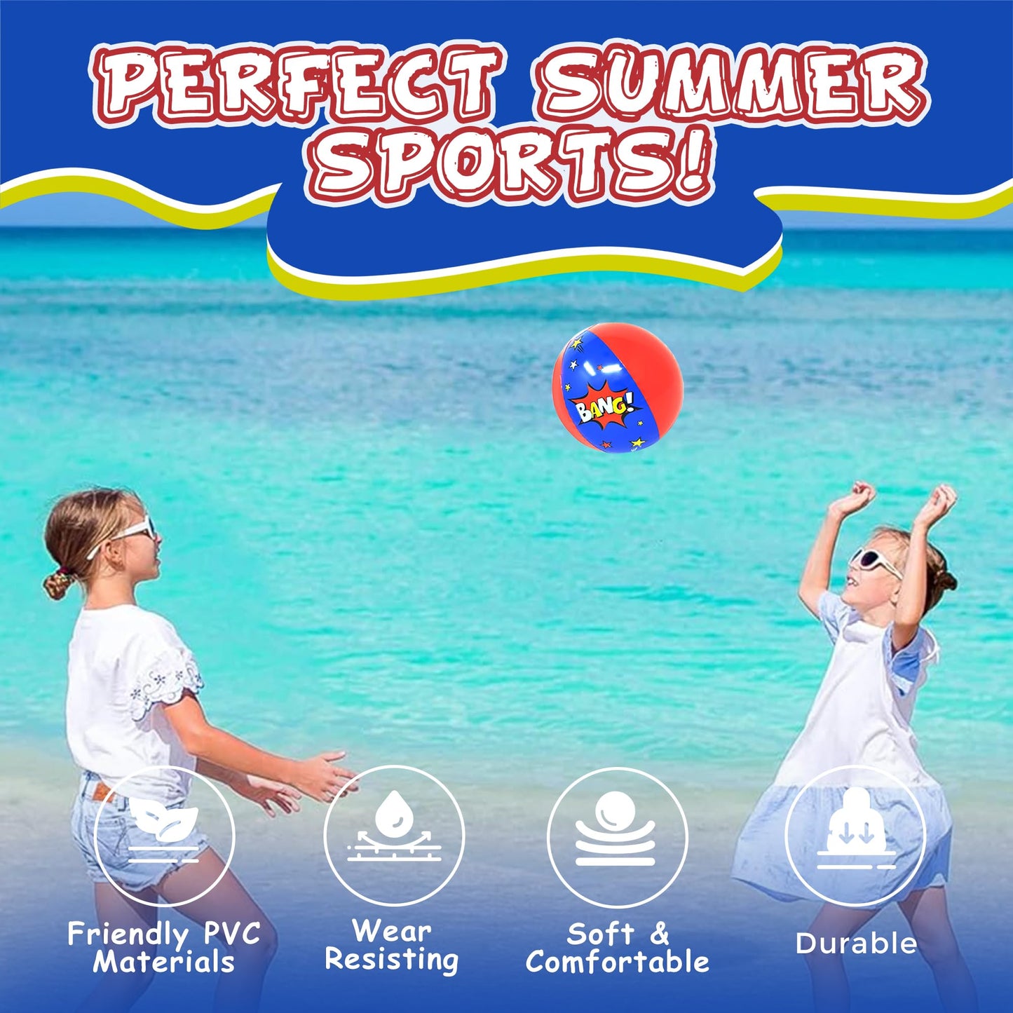 12 Inflatable Superhero Party Beach Balls - 8" Comic Pow Wham Bang Designs