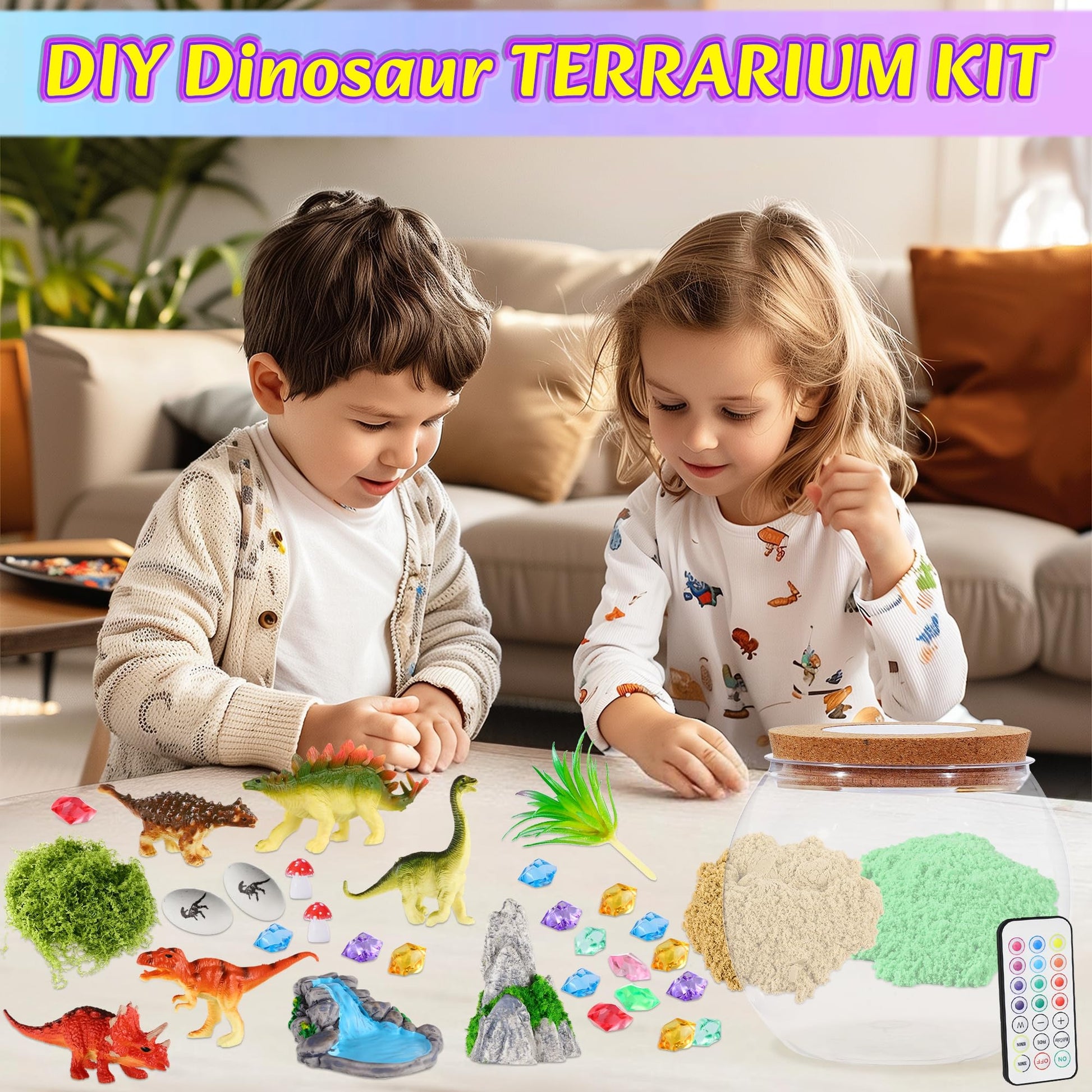 Hannstar Dinosaur Activities Toys-Dinosaur Terrarium Craft Kits for Boys, Birthday Gifts for Boys, Dino Arts and Crafts Kit for Kids