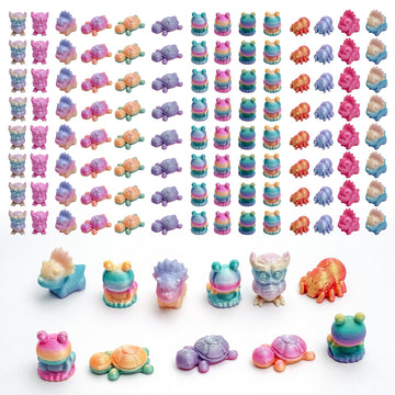 pkaoakyo 150Pcs 3D Printed Miniature Animals - Owl, Frog, Rhinoceros, Spider, Turtle - 2cm Figurines with Gradient Colors, Safe & Eco-Friendly