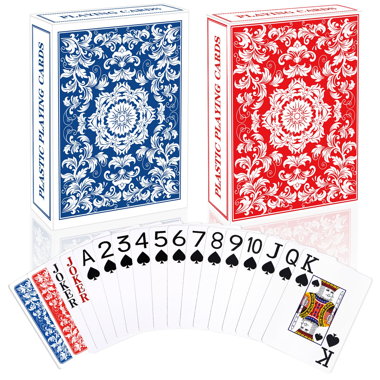 Metsyth Plastic Playing Cards Waterproof Cards Poker Card 2 Pack Playing Card Large Print for Adults Seniors, Deck of Card Set Poker Cards for Beach