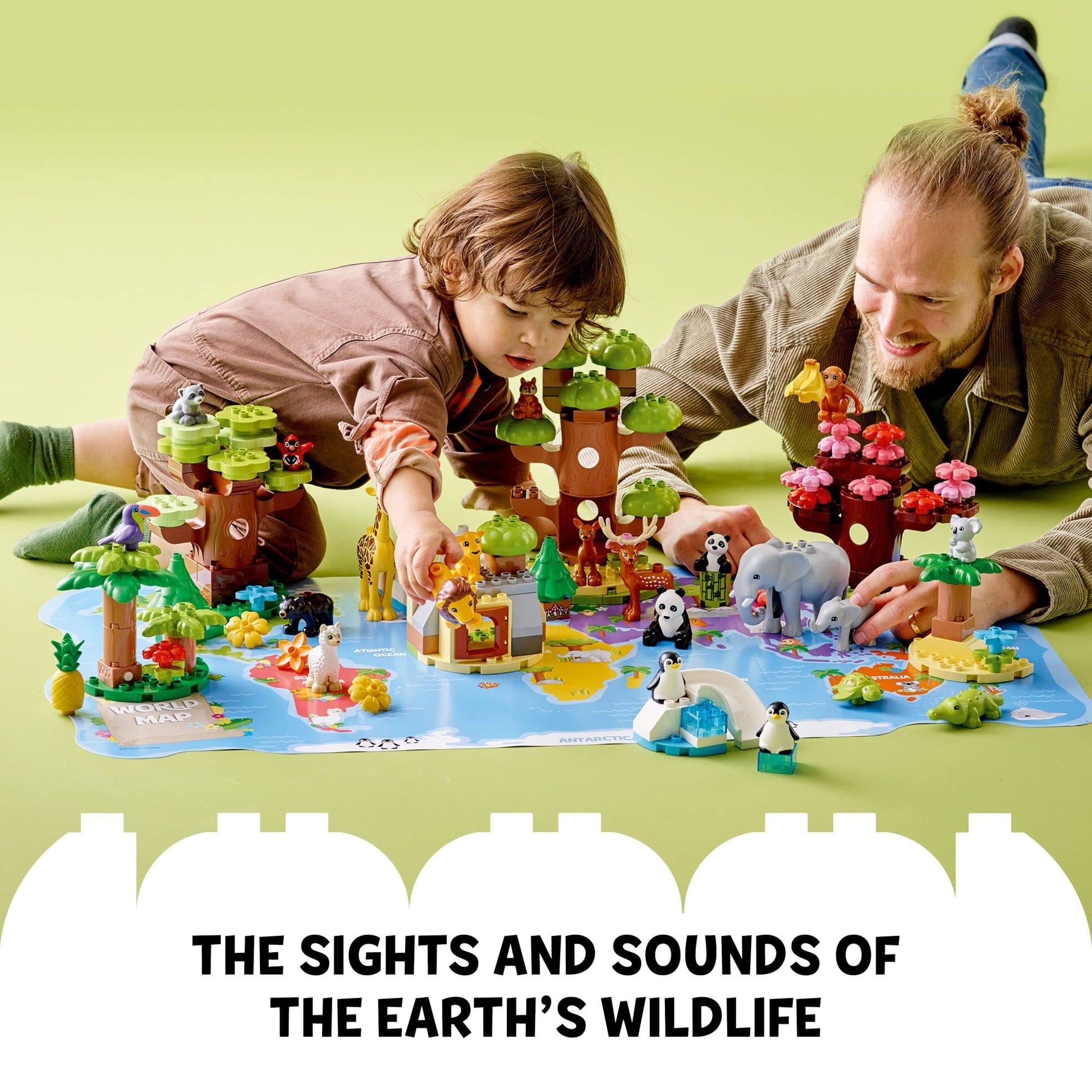 LEGO DUPLO Wild Animals of The World Building Set, Includes Sounds, World Map Playmat, 22 Animal Figures, Educational Gift, Learning Toy for Girls &