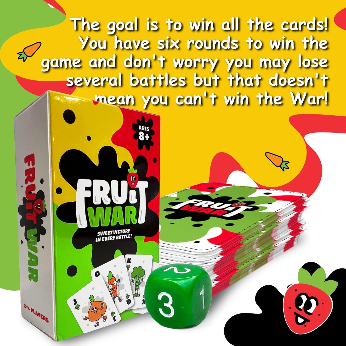 Blakruut Games Fruit War, A Family Friendly Game That is a Twist on The Classic Card-Game of War, with Quicker Play, Intense Battles and Fun Character