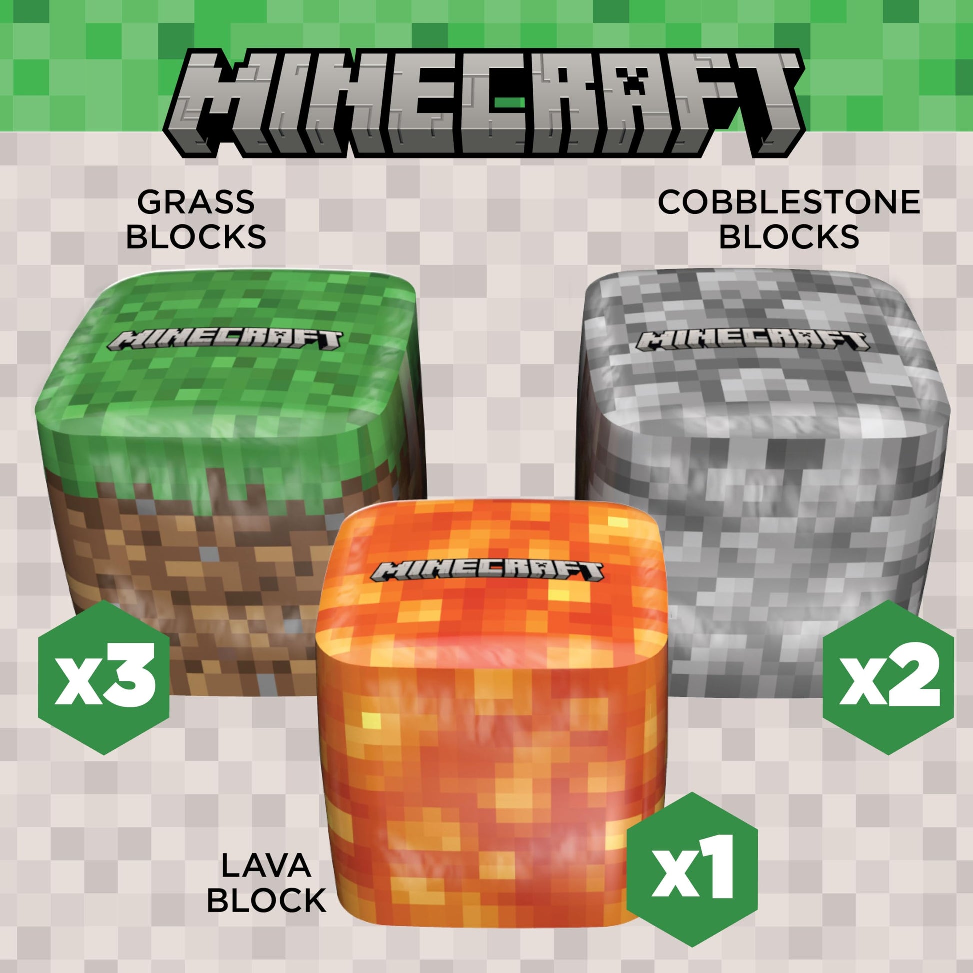 Six Officially Licensed Minecraft Giant Inflatable Building Blocks, Bunkrs 22"x22"x22"