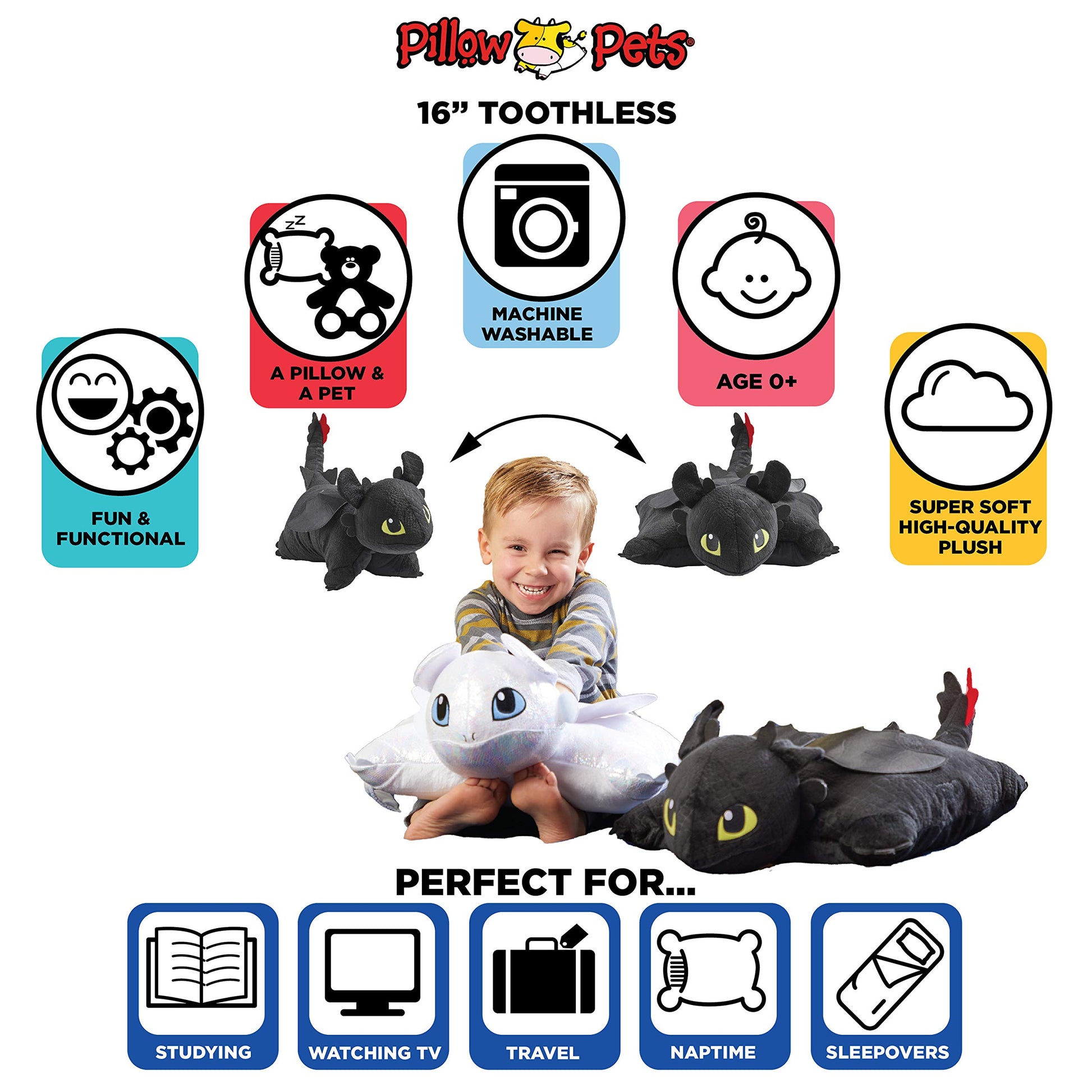 Pillow Pets NBCUniversal How to Train Your Dragon Toothless, 16" Plush Toy